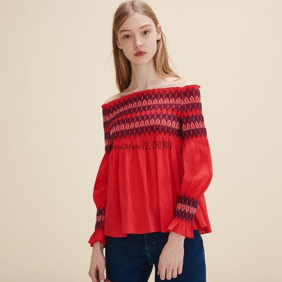 Red striped off blouse - Picture 2 of 3